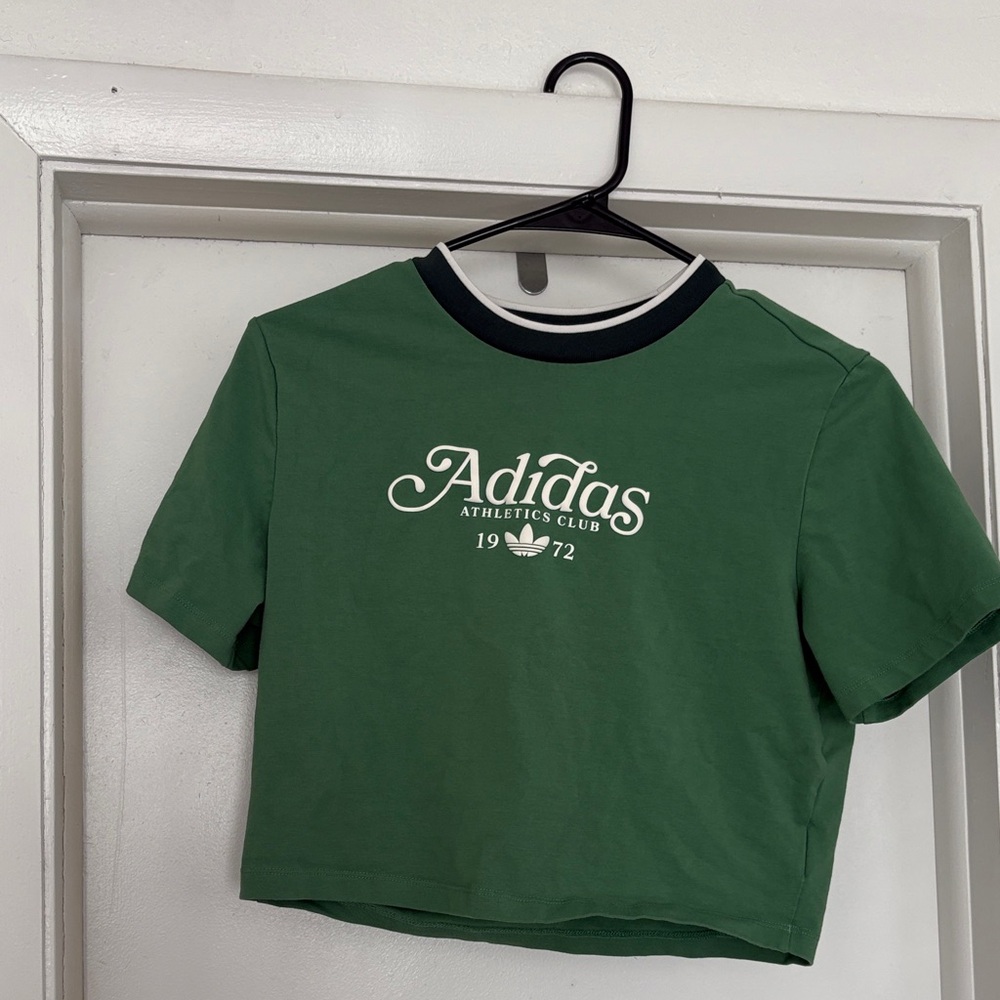 adidas Green Cropped Ringer Tee